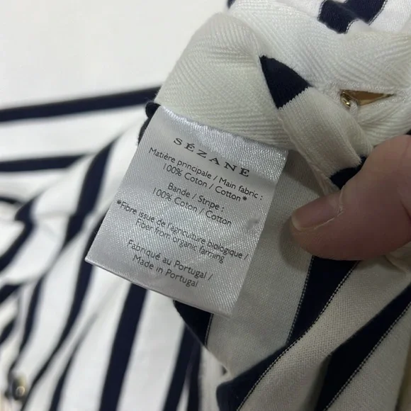 Sezane Navy and Cream Striped Long-Sleeve Button-Side Top - Picture 13 of 16